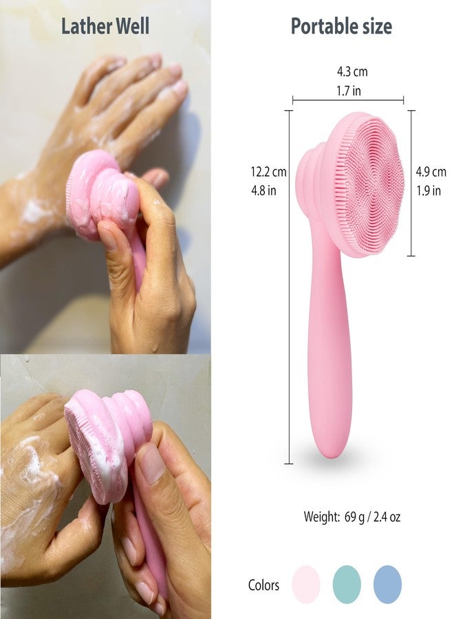 MtBoi 2 PC Silicone Facial Cleansing Brush Facial Scrubber Manual Exfoliating Facial Brush Face Cleanser Face Exfoliator Ultrafine Bristles for Sensitive Skin Easy to Clean Lather Well(Pink&Blue) - Image 4
